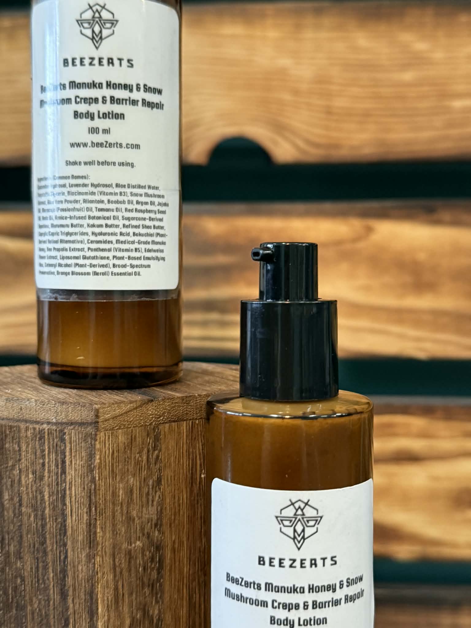BeeZerts Manuka Honey & Snow Mushroom Crepe & Barrier Repair Moisturizer & Body Lotion