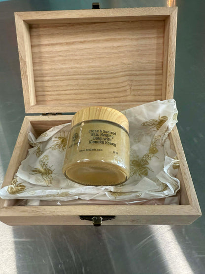 BeeZerts Medical Grade Manuka Honey Crepe & Wrinkle & Eczema Healing Balm w/ Burned Wood Box *[FREE: Manuka Honey Blemish + Acne Healing Balm Mini] ENDS 12/24!*