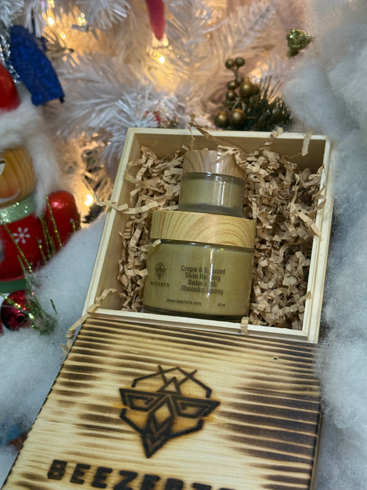 BeeZerts Medical Grade Manuka Honey Crepe & Wrinkle & Eczema Healing Balm w/ Burned Wood Box *[FREE: Manuka Honey Blemish + Acne Healing Balm Mini] ENDS 12/24!*