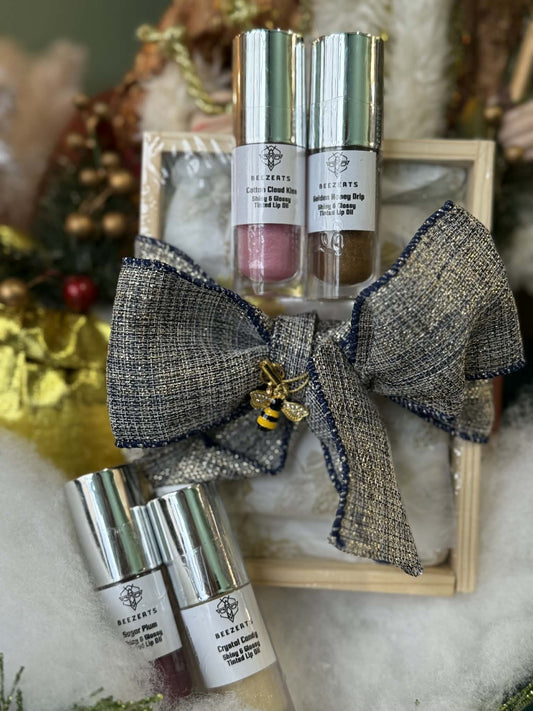 Sweetscape Candy Lip Glaze Collection - 4 Pack with Gifting Wood Burned Box & Bee Bow